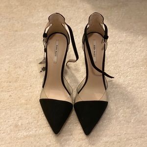 Zara black suede and vinyl pump
